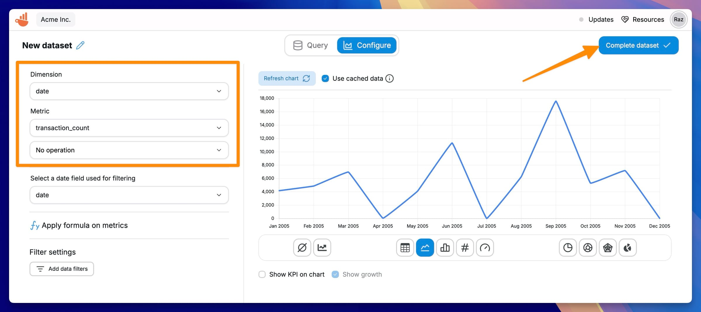 Панель мониторинга Chartbrew с данными ClickHouse